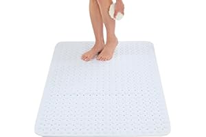 ENKOSI Extra Large Shower Mat Non Slip - 47 x 32 inch - XL Bathroom Shower Mat - Large Shower Matts for Shower Stall Floors - Secure Suction Cups and Drain Holes (47x32 White)