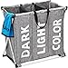 HOMEST Laundry Basket 3 Sections, Large Dirty Clothes Hamper Sorter for Bathroom, Foldable Hamper Divided, Grey