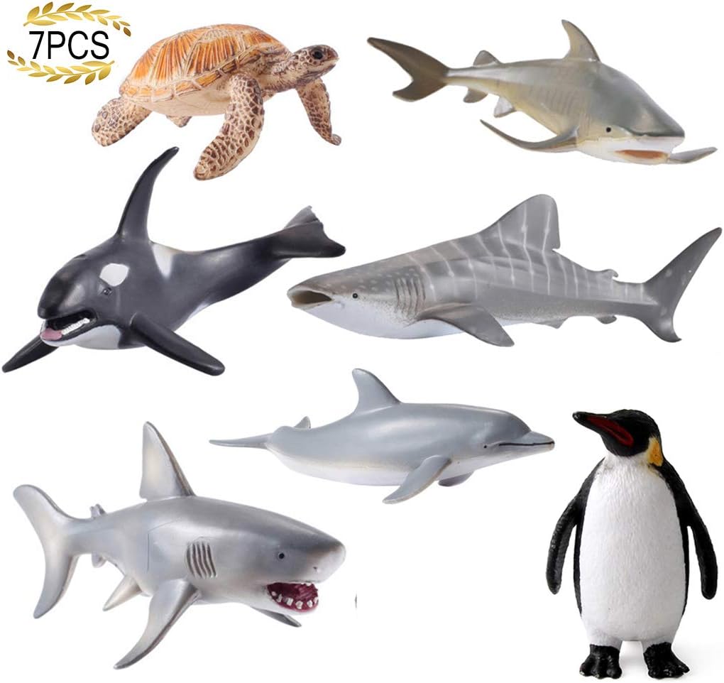HAFUZIYN Sea Animals Figure Toys, Realistic Plastic Marine Toy Figures, Ocean Underwater Creatures Action Models, 7 Pieces Set
