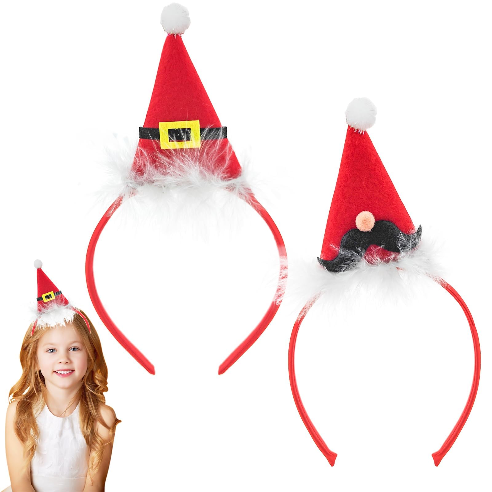2 PACK Christmas Headbands, Fashion Headband, Christmas Santa Hat Headbands, Holiday Headbands Christmas Accessory