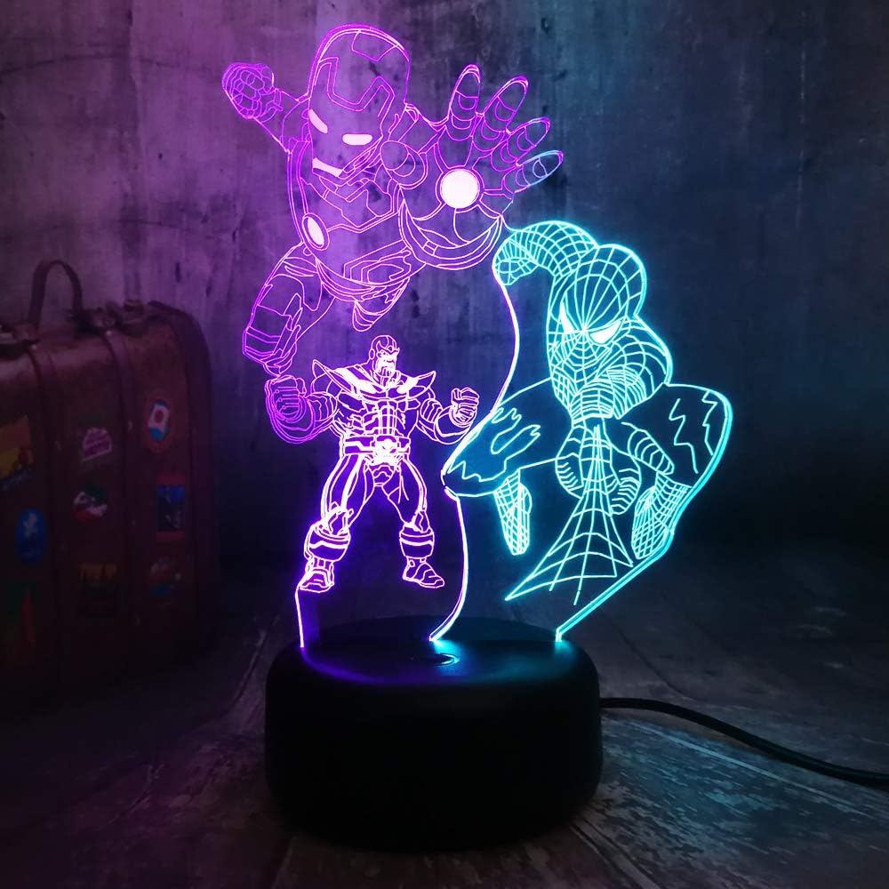 Marvel Legends Iron Man Spiderman Thanos Mixed Color Night Light 3D LED Table Lamp Best Gifts for Boys Kids Baby Sleep Lamp Solution for Nightmares Remote Control Light Home Decor Christmas Present