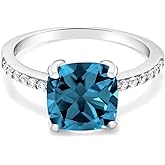 Gem Stone King 925 Sterling Silver 8MM Cushion Cut Gemstone Birthstone Engagement Ring | Wedding Anniversary Promise Ring For Women | Available In Size 5-9