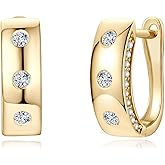 10K Solid Gold Moissanite Huggie Earrings, 0.7ct-1.2ct Brilliant Round Cut Imitation Diamond Hoop Earrings 10K Yellow Gold Huggie Earring for Women Men, Hoops Engagement Wedding Jewelry Gifts