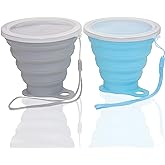 Nanaborn Silicone Collapsible Cups for Camping Travel, Small Portable Drinking Cup with Lids Reusable for Outdoor Hiking 270ml (Blue/Gray, 2 Pack)