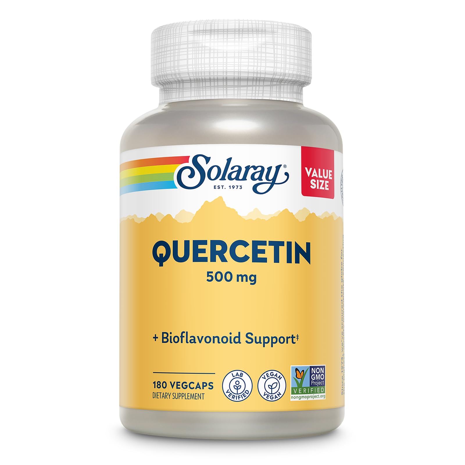SOLARAY Quercetin 500mg Capsules - Antioxidants Supplement - Bioflavonoid and Antioxidant Support for Overall Health and Wellness - Non-GMO, Vegan, Lab Verified, 60-Day Guarantee, 180 Servings Image