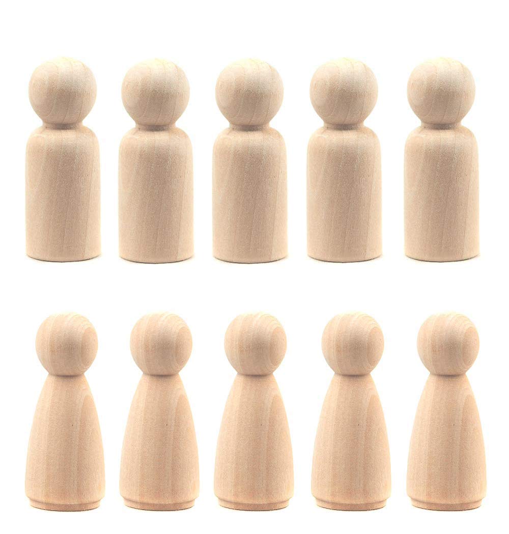 LUUFAN 20Pcs Wooden Peg Doll, 65 mm Unfinished Wooden Female Male Plain Blank Bodies Angel Dolls for Adult DIY Craft Wedding Party (Pack of 20)