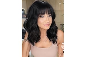 AISI HAIR Bob Curly Wig Synthetic Short Black Wig with Bangs Natural Looking Heat Resistant Fiber Hair for Women