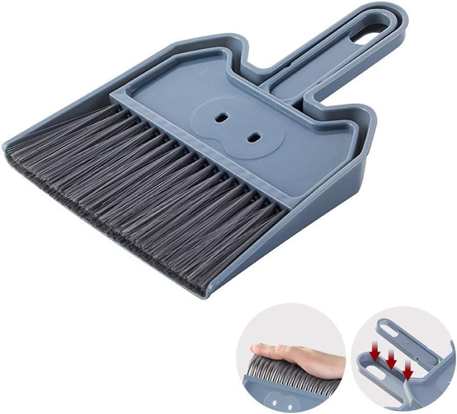 Dustpan and Brush Set, Multi-Functional Cleaning Tool/Mini Sweeper with Hand Broom Brush, Cute Dust Pan for Home Kitchen Bathroom Desk Keyboard Car Pet Sweeping Dusting (Blue Gray)