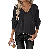 Dearetro Women's Knitted Sweater Autumn Women's V-Neck Sweater Long-Sleeve Top Crochet Knit Top