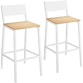 VASAGLE Bar Stools Set of 2, 28.5 Inches, with Backrest and Footrest | Bar Chairs, Modern Basic in Party Room,Oak Beige and White, BARNET Collection, ULBC070W09