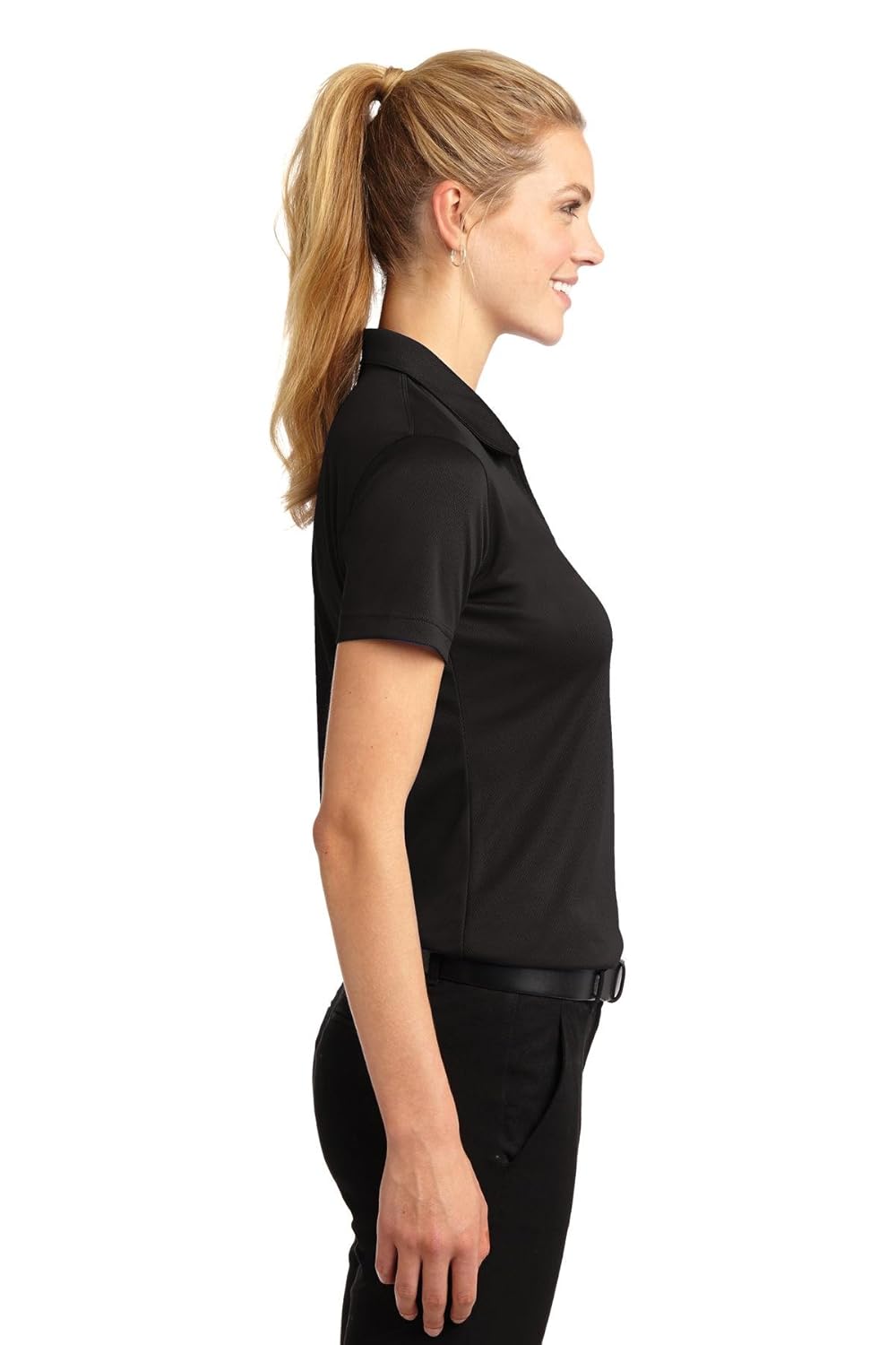 Polos Sport Tek Ladies Dri Mesh V Neck Polo L Black Women