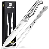 WIZEKA 8-inch Turkey Carving Knife Set 2 PCS,Stainless Steel Carving Knife and Fork Set,Extremely Sharp and Pointed Carving Sets for Meat with Gift Box