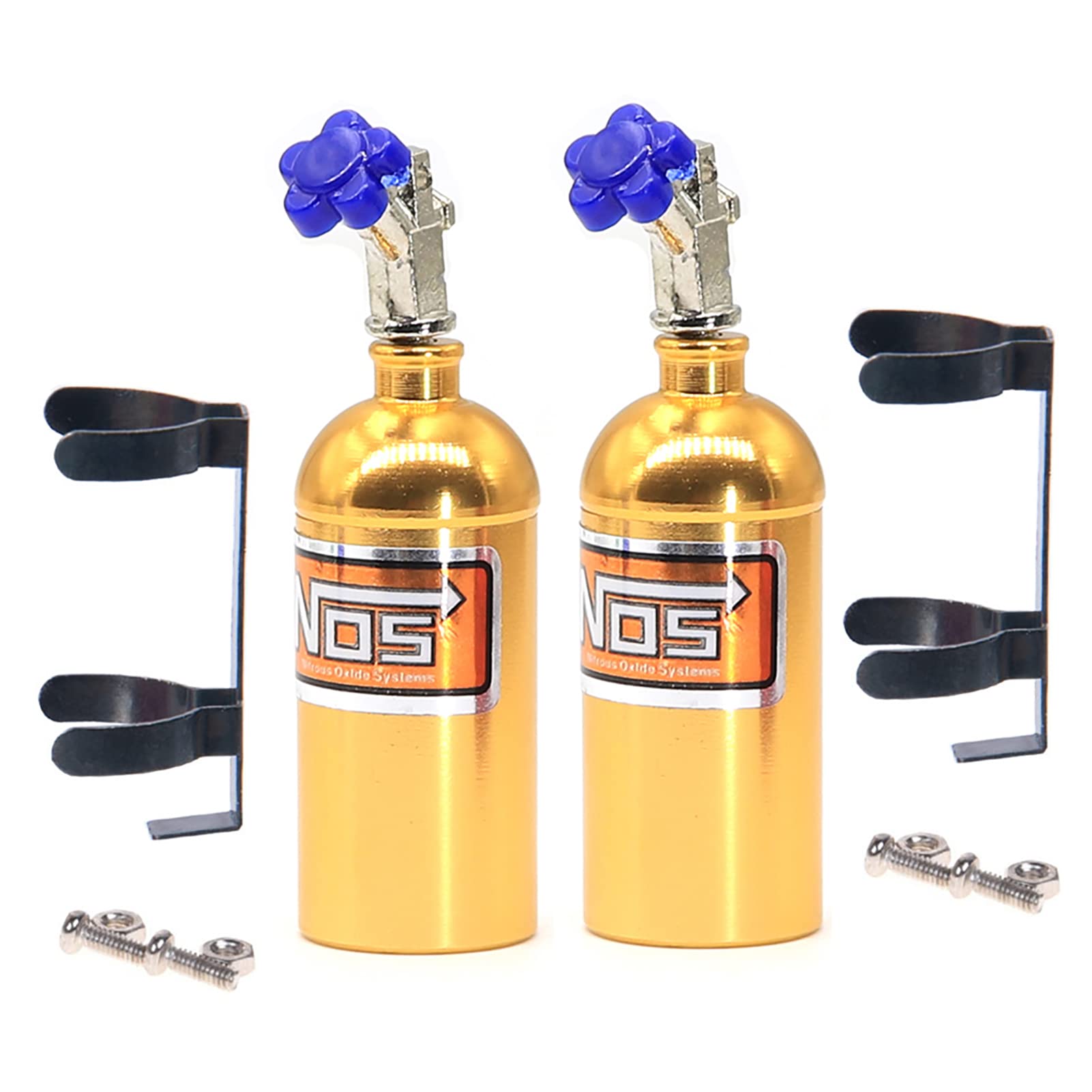 KEEDA 2 PCS Metal Simulated NOS Nitrogen Bottle with Bracket for 1/10 RC Crawler Car TRX4 D90 Axial Scx10 Decoration Accessories (Gold)