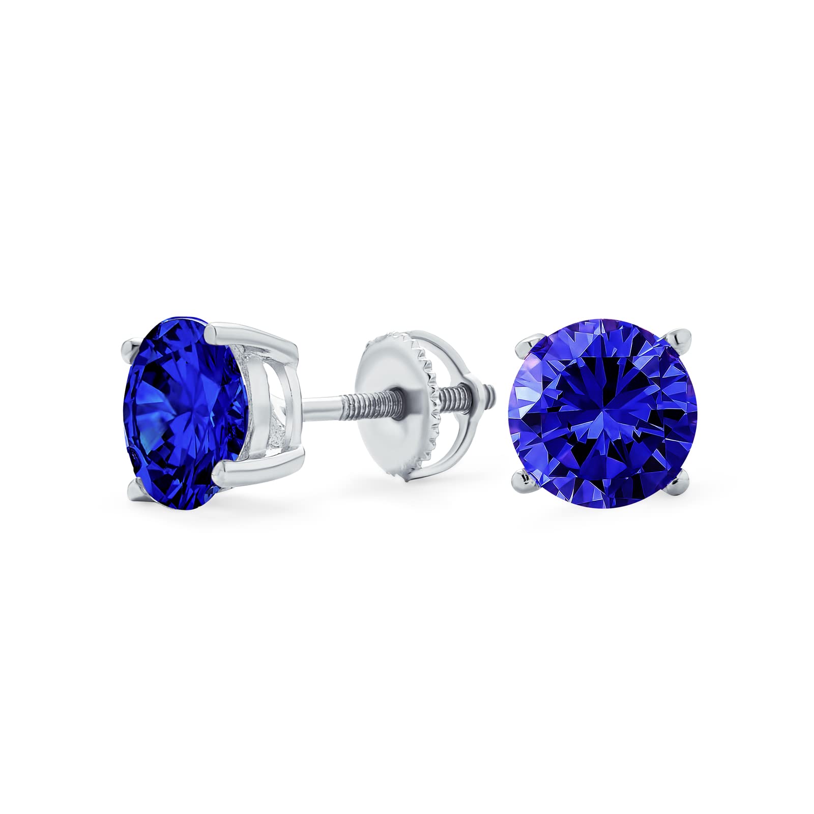 Blue Round Cubic Zirconia Brilliant Cut AAA CZ Solitaire Stud Earrings Simulated Sapphire .925 Sterling Silver Screw back 8MM — image 1