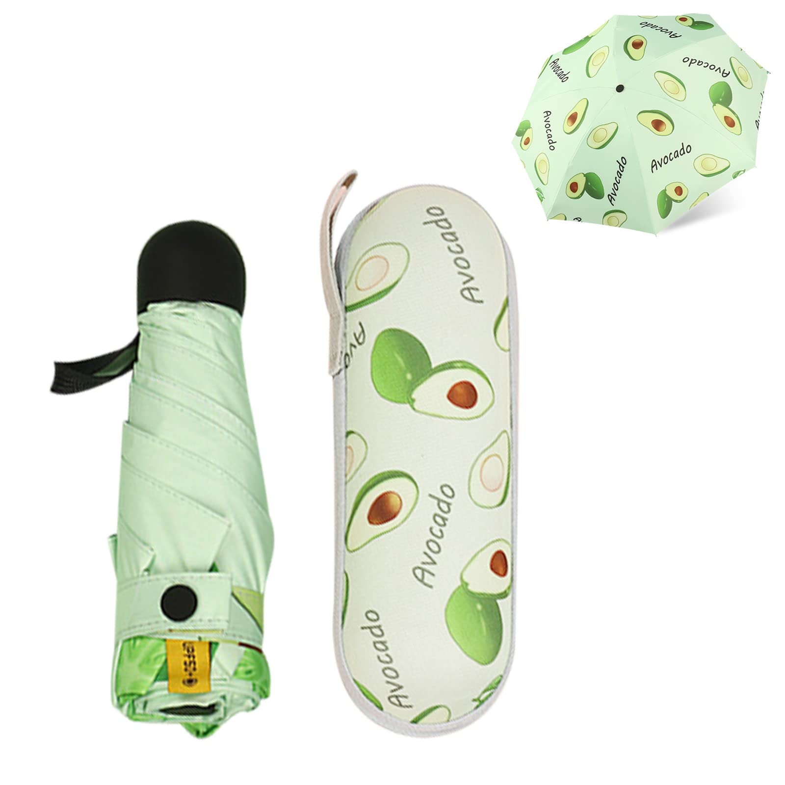 Compact Umbrella Windproof Strong,Folding Travel Umbrella,6 Ribs Green Mini Umbrella with Capsule Case,UV Rain Protection Umbrella with Ergonomic Handle,Portable Pocket Umbrella for Men Women,Fast Dry