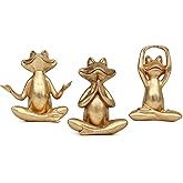 Suoedd Gold Frog Figurines Yoga Decor 3.7In Set of 3 –Frog Yoga Statues for Modern Living Room Desk Table Home Office Bookshelf Shelves Sculptures Decor,Gifts for Mom Women