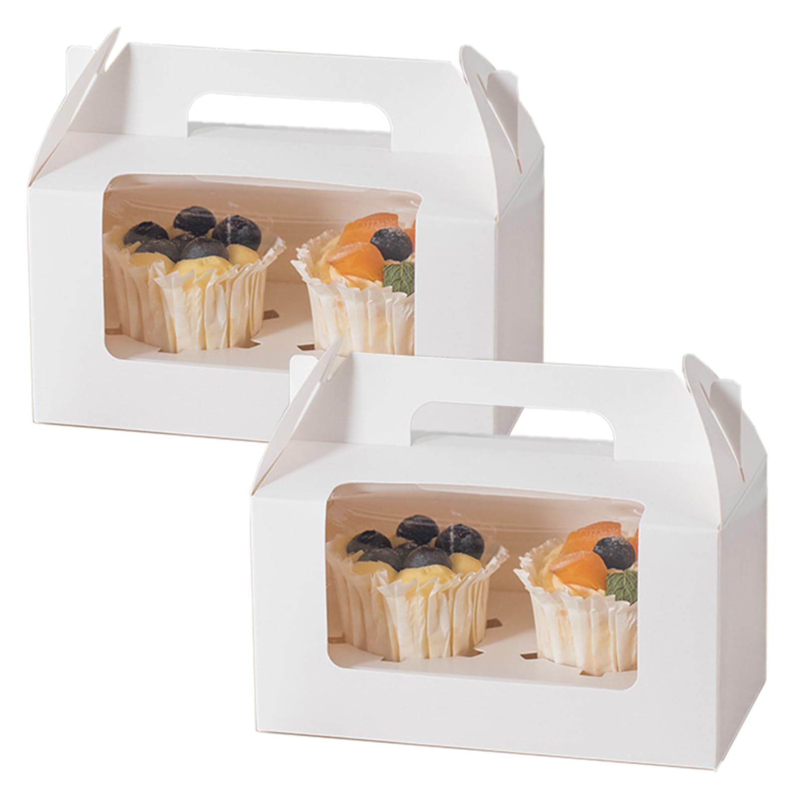 Allbusky 20PCS 2 Holes Cupcake Boxes Cupcake Carrier Cake Boxes with Inserts, Paper Bakery Boxes Treat Boxes for Christmas Baby Shower Wedding Party Favors (White, 2 Holes, 20-Pack)