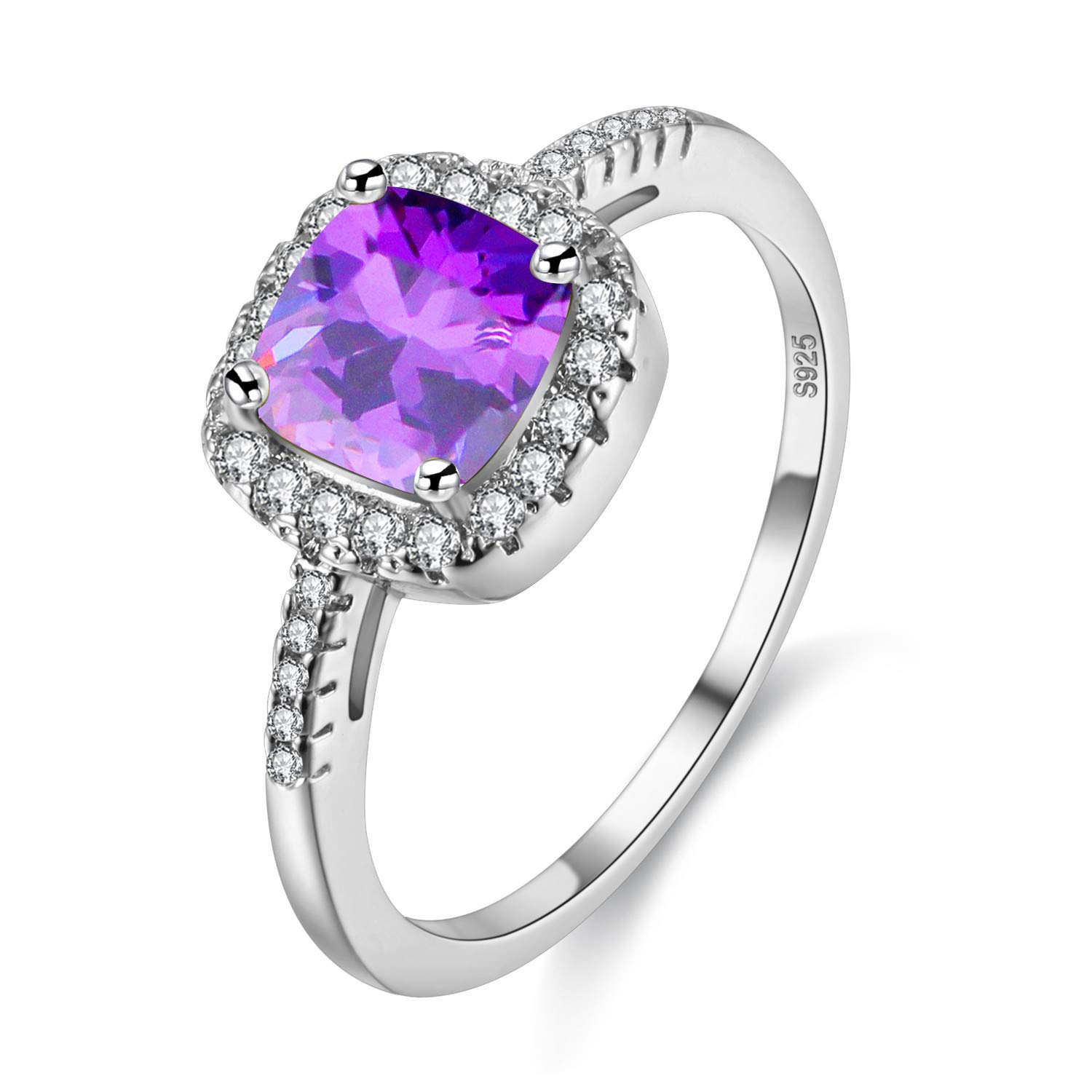 Uloveido Platinum Plated Cushion Cut Cubic Zirconia Wedding Engagement Rings for Women, Square Ring Gift for Graduation (Purple, Size O) Y3100
