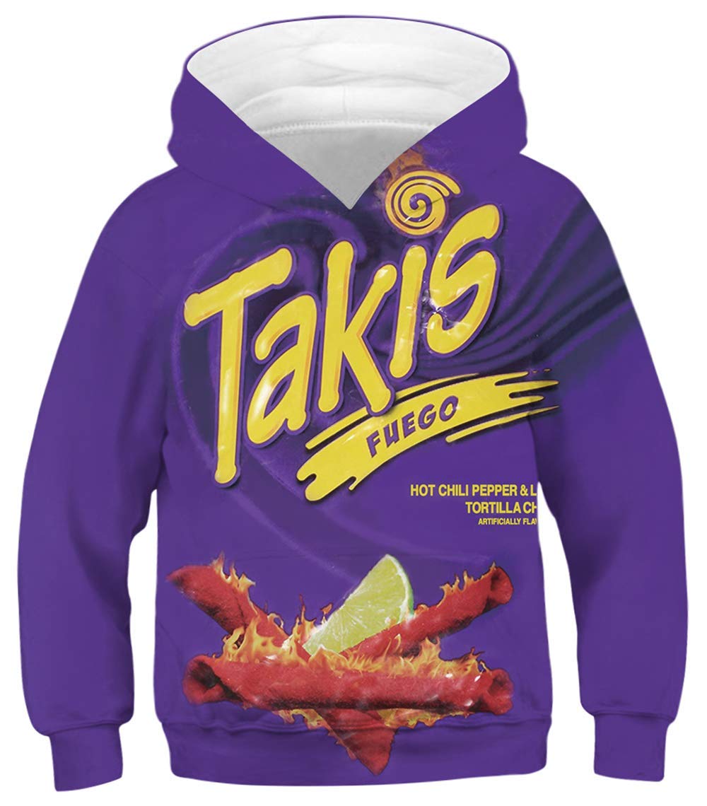 Photo 1 of XFVSDXS Boys Girls Hoodies for Kids 3D Printed Novelty Hoodies Pullover Athletic Casual Sweatshirts with Pocket 6-16 Years(takis,XL(14-16T)