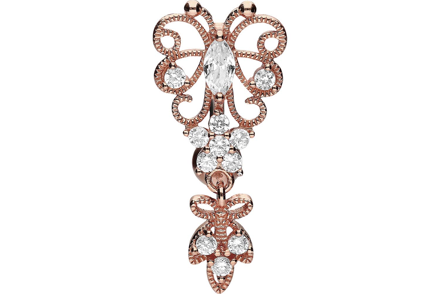 PIERCINGLINE titanium navel piercing | 925 silver Butterflies & pendants | bananabell belly button piercing | length 10 mm | 1.6mm bar thickness (rosegold coloured)