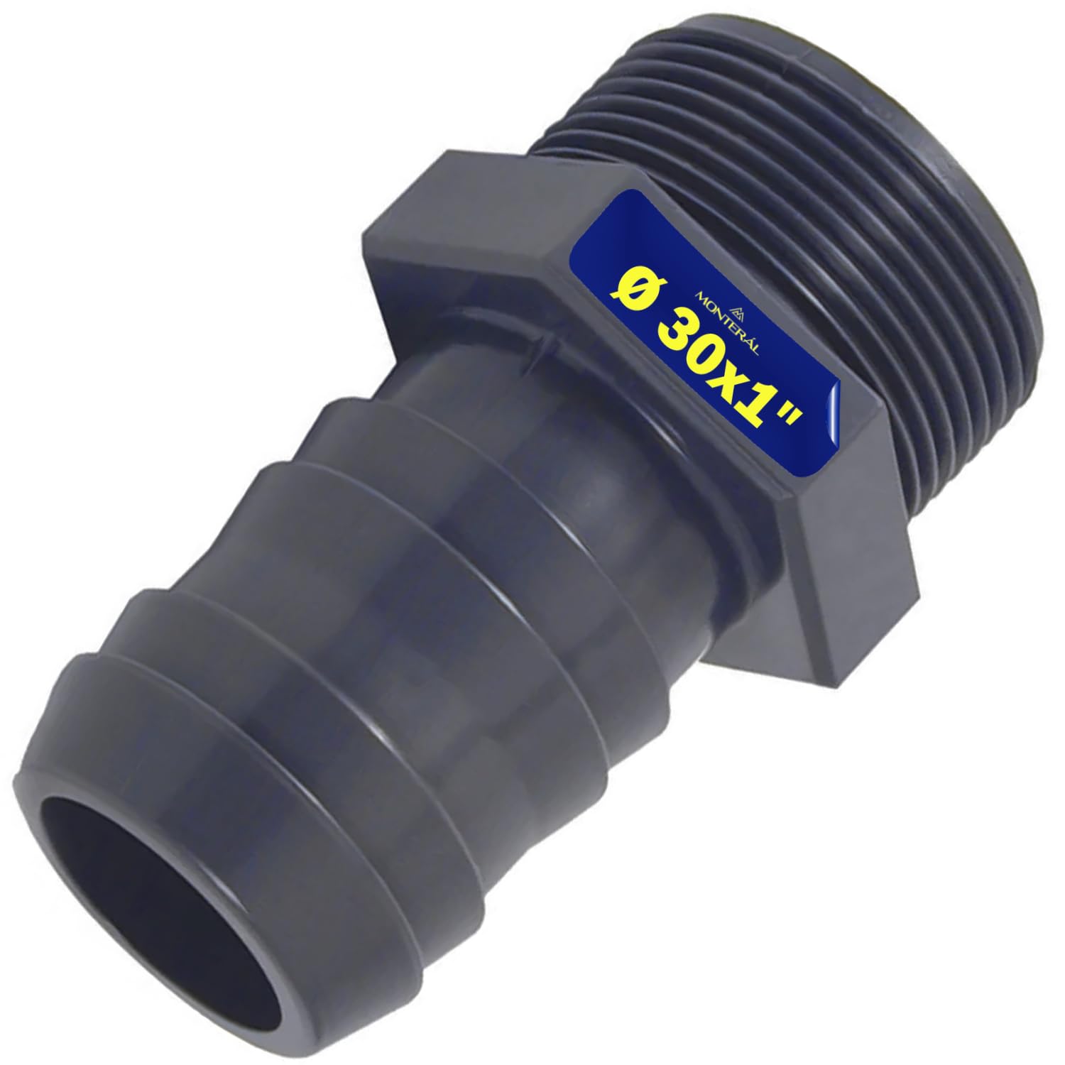 MONTERAL Spigot for Hose Connection with Diameter Ø 30 mm and Male Thread 1” Made of PVC U - Warranty 10 Years