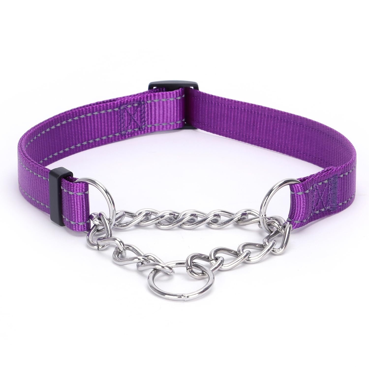 haoyueer Martingale Dog Collar, Stainless Steel Chain, Martingale Collar with Reflective, Adjustable for Medium Large Dogs (Purple, S)