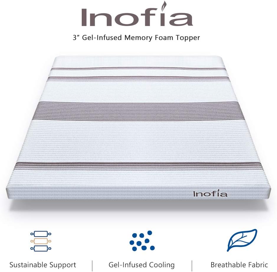 Inofia Mattress Topper 3 Inch Gel Infused Memory Foam Mattress Pad Ventilated Removable Cover with CertiPUR-US Foam (Full): Home & Kitchen