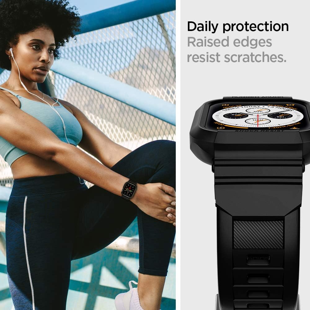 Spigen Rugged Armor Pro Case Compatible with Apple Watch Case with Strap for Series 9/8/7 41mm and 40mm Series 6/SE/5/4 - Black - Image 5