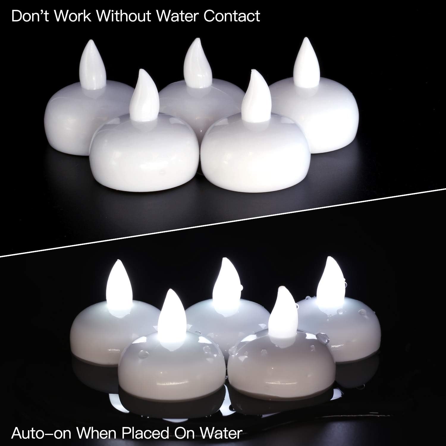 NOVELTY PLACE 12Pcs LED Floating Candles, Waterproof Flameless Tea Lights Flickering Cool White Light - Image 5