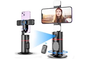 KOSCHEAL Auto Face Tracking Tripod, 360° Rotation with Stand,No App,Body Phone Tracking Tripod with Two Selfie Light,Gesture Control Smart Shooting Camera Mount for Live Vlog Streaming Video Tiktok