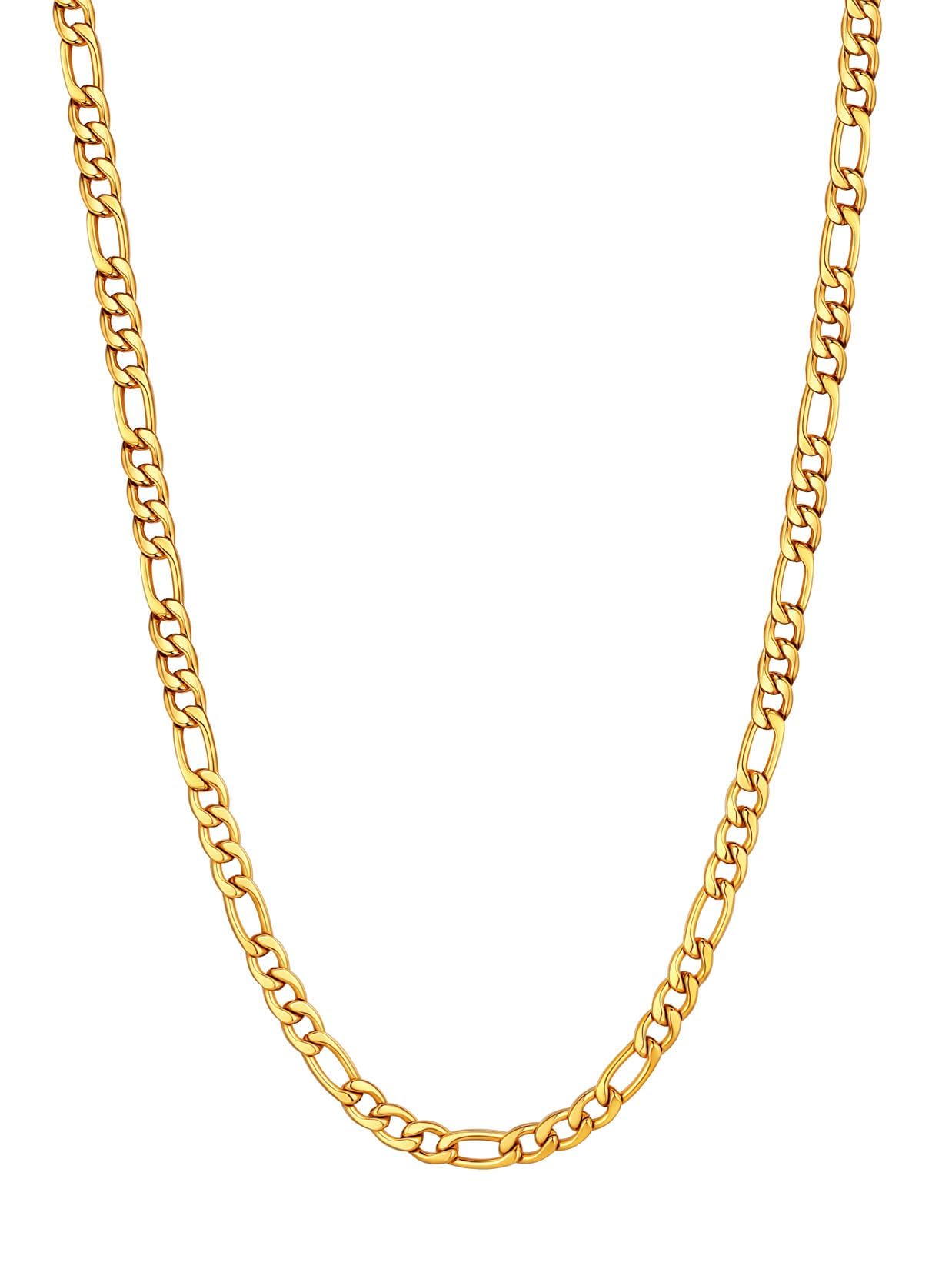 U7 3mm Figaro Chain 18K Gold with Inlaid Stainless