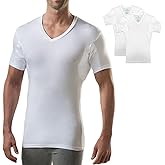 Men's Sweatproof Undershirt - Rayon Blend V Neck - Slim Fit - with Sweat Pads