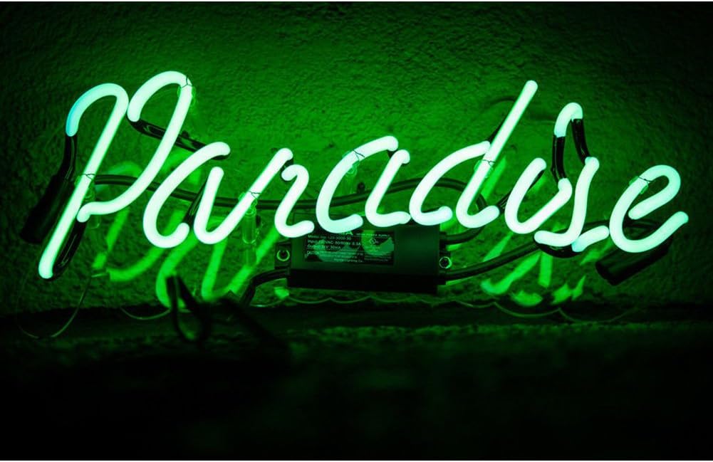Paradise Sign Neon Light for Bar Billiards Home Pub Beach Cocktail Recreation Room14” X 6” (Green)