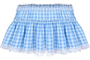 JEATHA Unisex Adult Womens Plaid Pleated Tutu Skirt Anime Cosplay Lace Hem A-Line Mini Skirts Lingerie