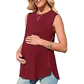 FMEYOA Women's Maternity Tank Top Summer Sleeveless Crewneck Pregnancy Shirts Side Split Maternity Clothes
