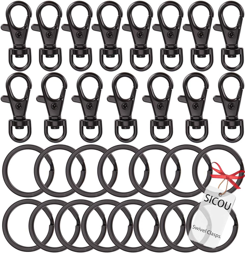 Photo 1 of 30PCS Keychain Hooks with Key Rings Swivel Clasps Lanyard Snap Hooks Metal Lobster Claw Clasps Key Chain for Lanyard Clip, Jewelry Making, Crafts (Black)