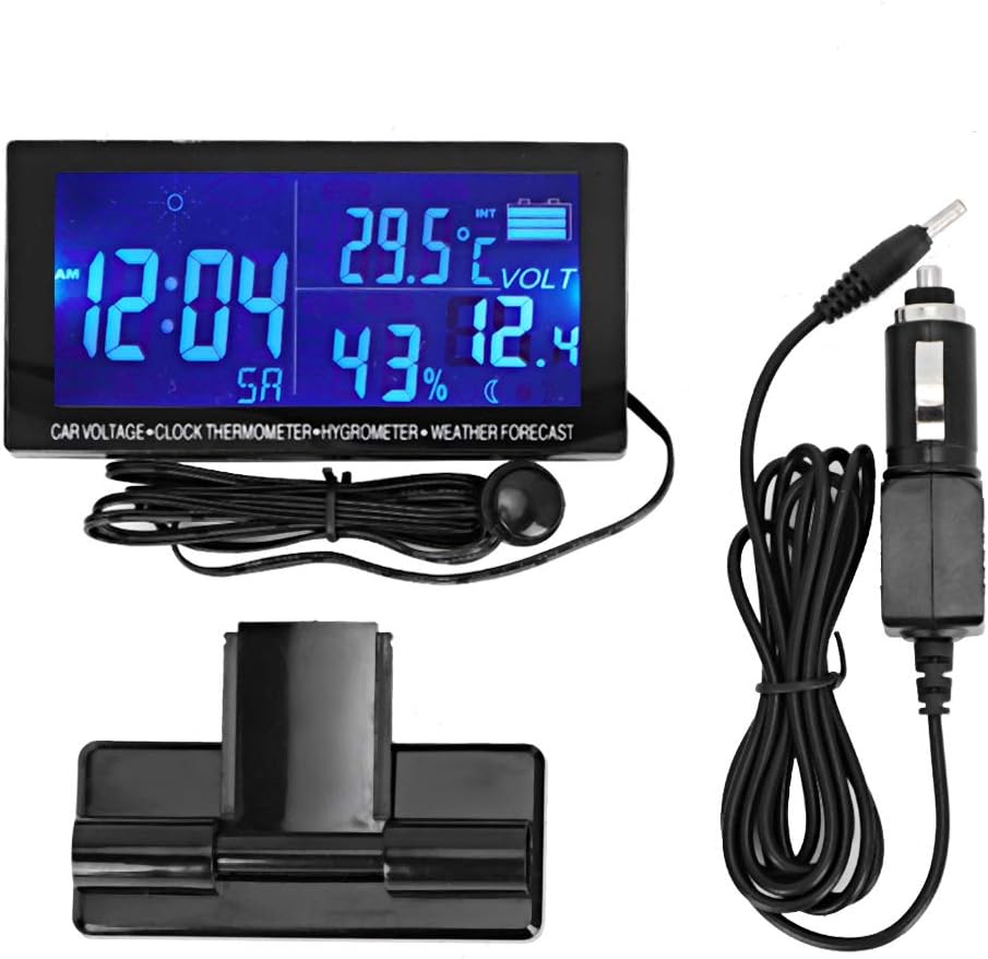 Car Thermometer Hygrometer, Digital Car Clock Car Thermometer