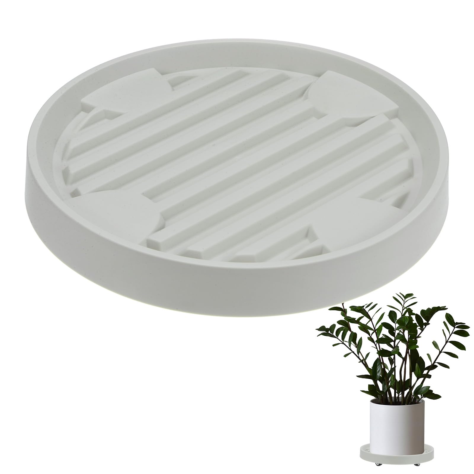 M METERXITY Plant Stand with Wheels, 28cm Round Plant Dolly with Hidden Rolling Casters for Indoor/Outdoor Flower Pot/Garden Planter, 360° Plant Pallet Trolley [132lbs, Beige]