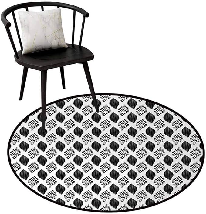 Breathable Round Rug Black and White Will not Touch The Floor Directly
