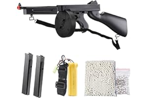 GOLDENBALL Airsoft Tommy Thompson Durable Submachine Gun WW2 Chicago Typewriter Full Auto SMG AEG with Extra Stick Magazines, Battery and Charger