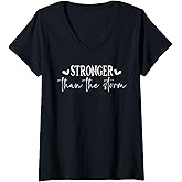 Womens Stronger Than The Storm Modern Minimalistic Positive Saying V-Neck T-Shirt