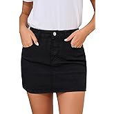 Shestellar Women's Low Rise Denim Mini Skirt, Y2K Vintage Stretchy Bodycon Jean Skirts with Pockets