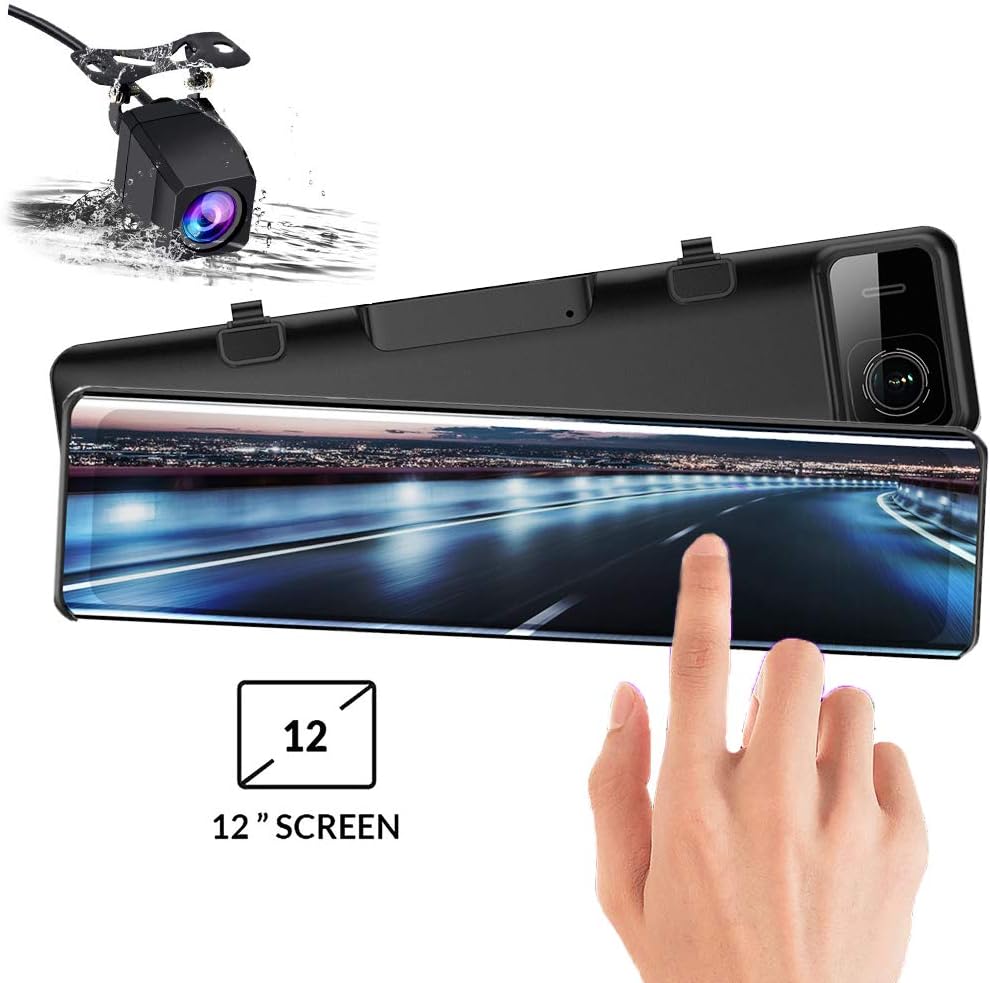 YEESTEK Mirror Dash Cam, Backup Camera 11.88 Large Screen 1296P AHD Dual Lens Waterproof,Super Night Vision DVR,Parking Monitor