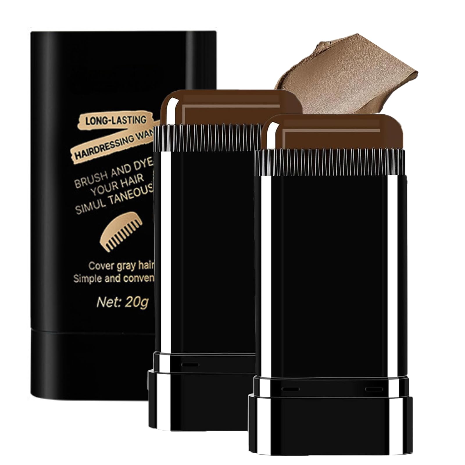Photo 1 of 2-in-1 Hair Color Stick & Comb, Long-Lasting Waterproof Color,Sweat-Proof, Quick Root Touch-Up, Coloring Tool – For Women & Men (Brownish Black-2PCS)