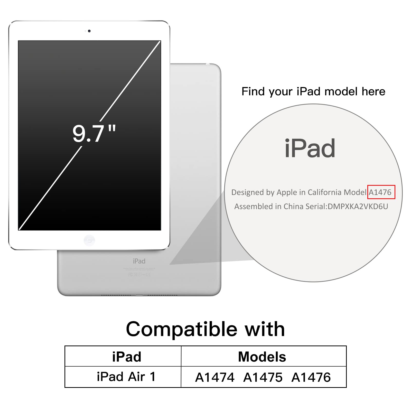 JETech Case for iPad Air 1st Edition (NOT for iPad Air 2/3/4/5), 9.7 Inch, Smart Cover with Auto Wake/Sleep (Black)