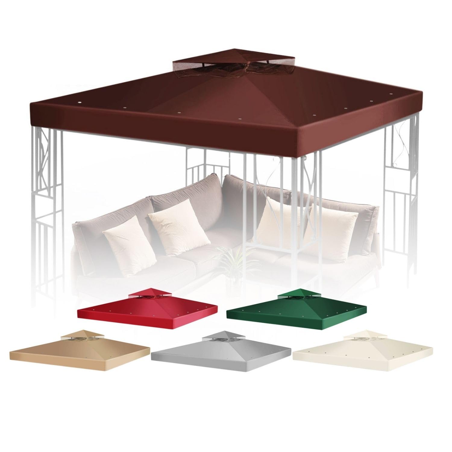 Flexzion Gazebo Cover Replacement Canopy Top 8x8 Ft (2.4m x 2.4m) - Double Tier Top Canopy Cover Replacement with UV30+, Dirt, Water Resistant for Outdoor, Sunshade, Garden, Patio, Pavilion (Brown)
