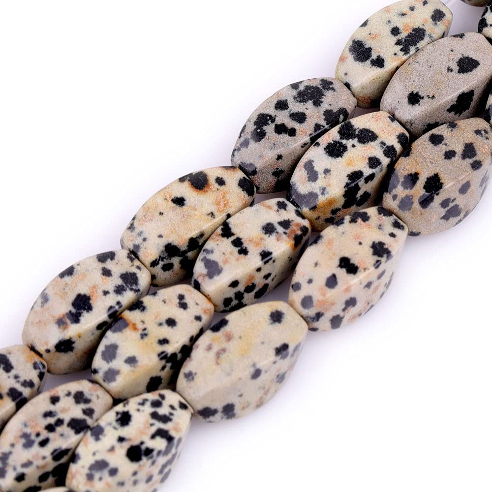 Sweet & Happy Girl's Store 8x16mm Twist Gemstone Dalamatian Jasper Beads Strand 15 Inch Jewellery Making Beads