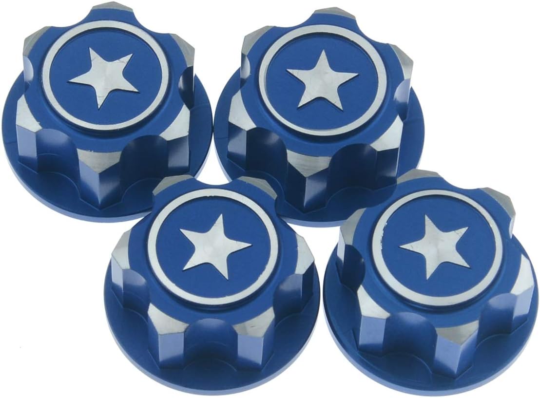 4Pcs RC Car Aluminium 17mm Wheel Nuts Dustproof Non-Slip Mount Nut for 1/8 Traxxas X-Maxx Summit E-Revo Buggy Truck Accessories (Blue)