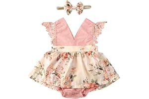 OFIMAN Baby Girl Romper Dresses One Piece Clothes Set Newborn Lace Floral Overall Bodysuit Backless Jumpsuit Summer Dress