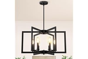 LIGHTFUZE Modern Black Chandelier, 6-Light Geometric Dining Room Light Fixture, Industrial Pendant Lights Kitchen Island, Hanging Metal Farmhouse Chandeliers for Dining Room Entryway Foyer Bedroom Kitchen